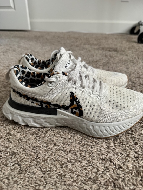 Nike Shoes - Nike Women's White Sneakers with Leopard-Print Swoosh